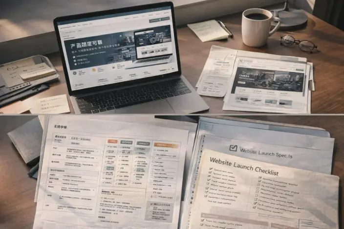 Collage showing the project flow from diagnosis, structure, content, launch, and optimization